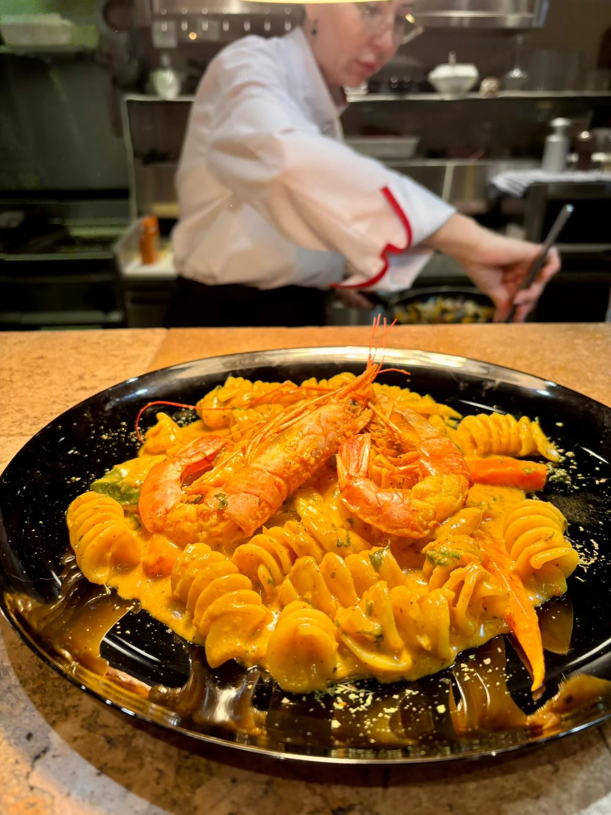 Plat gambas pâtes - Restaurant italien Villeneuve-Loubet - Mamma Maria